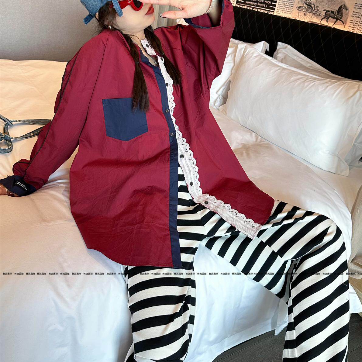 高端定制学院风定宽松大码口袋百搭衬衫女中长款BF风显瘦无领衬衣