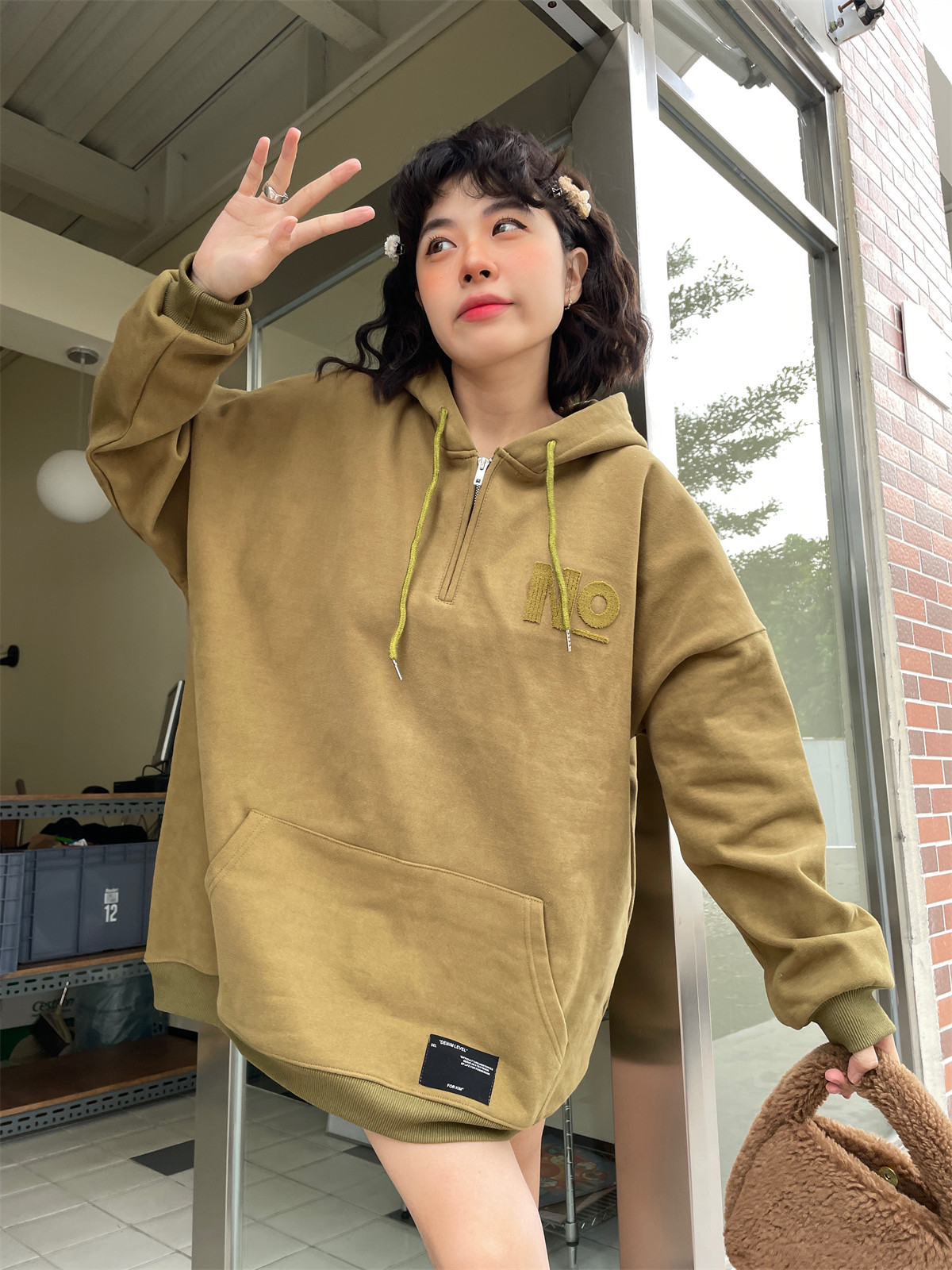 JL SUNFLOWER冬季加绒加厚连帽卫衣女宽松慵懒风高级感大码外套bf