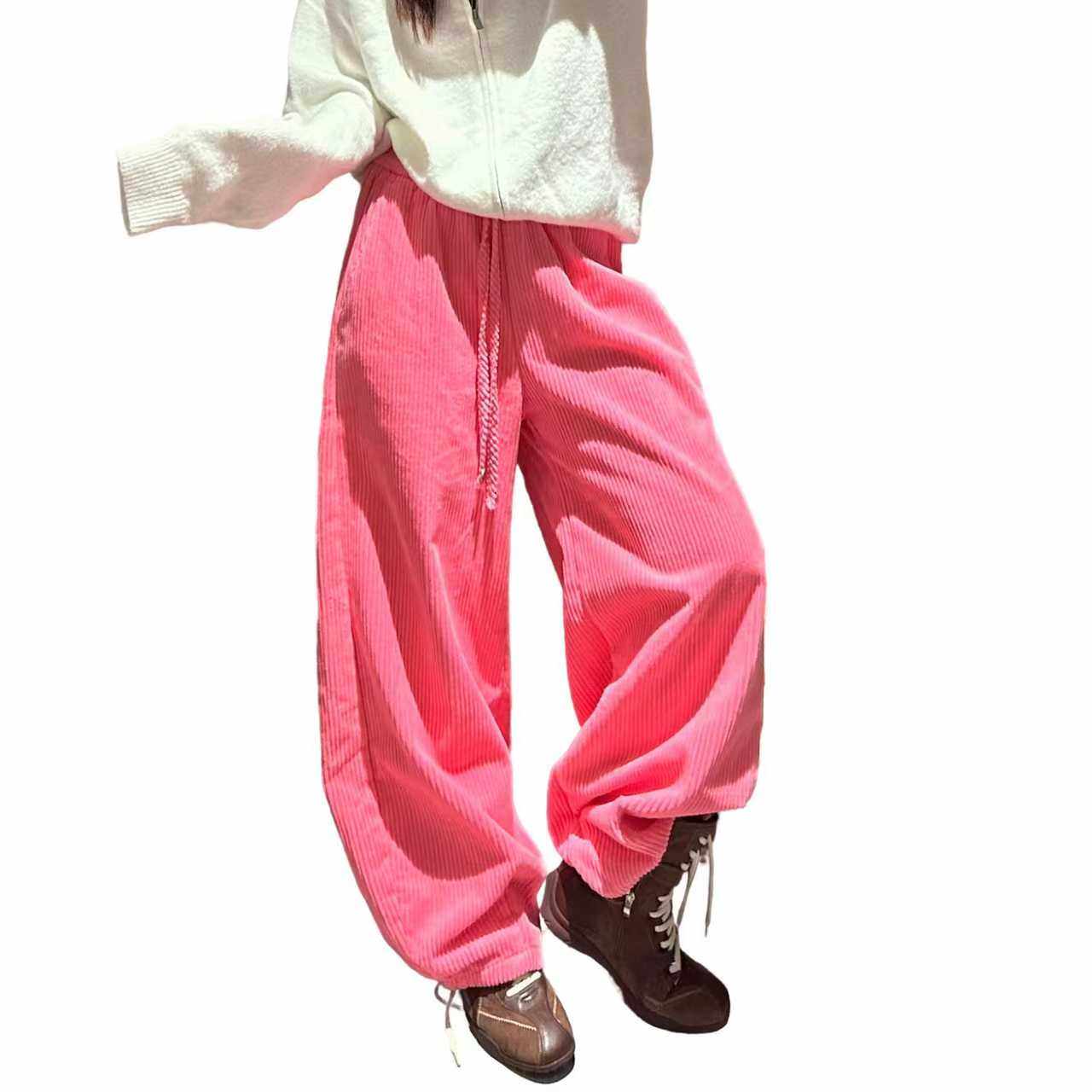 欧货宽松阔腿裤灯芯绒松紧腰加厚冬季百搭显瘦大码松紧腰直筒长裤,女装/女士精品,休闲裤,淘宝优惠券,粉丝福利购,淘宝优惠卷