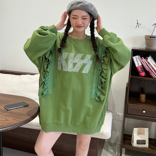 蕾丝拼接高级感亮片上衣 宽松圆领刺绣卫衣女冬季 SUNFLOWER大码