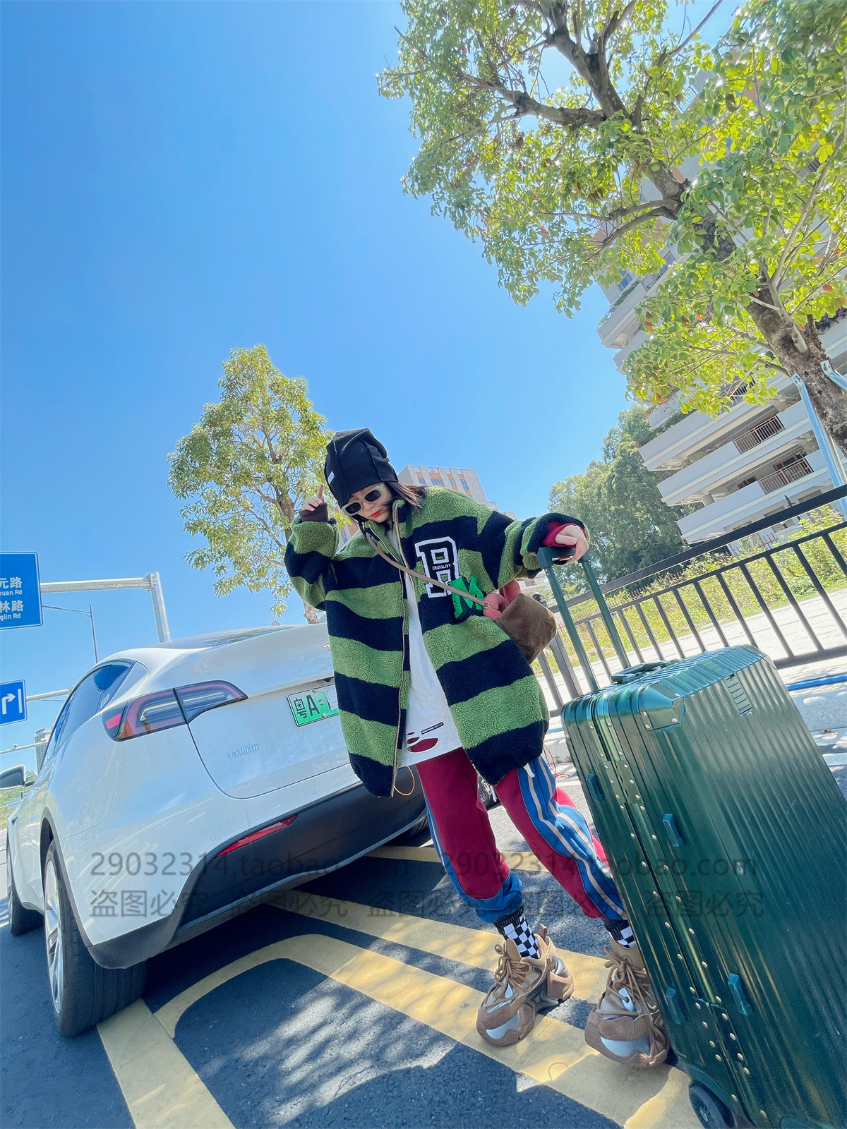 欧洲站女装冬季条纹加绒卫衣宽松bf慵懒风oversize羊羔绒开衫外套