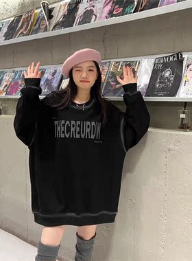 JL SUNFLOWER冬季重工刺绣套头加绒卫衣oversize宽松长袖外套女装