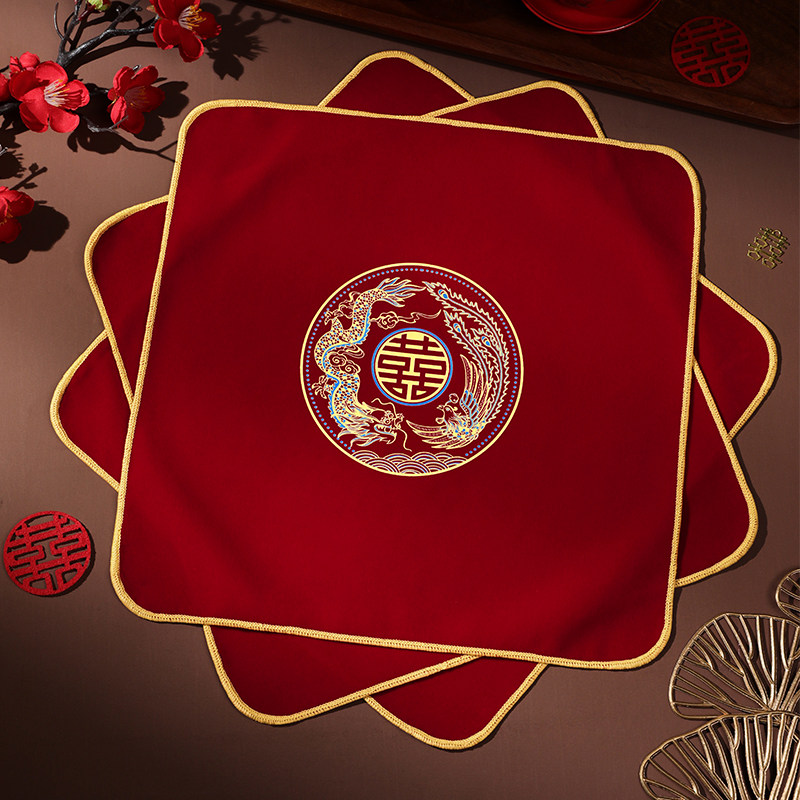 结婚方巾红色喜帕喜字婚礼新娘手帕女方陪嫁烫画手绢婚庆用品大全