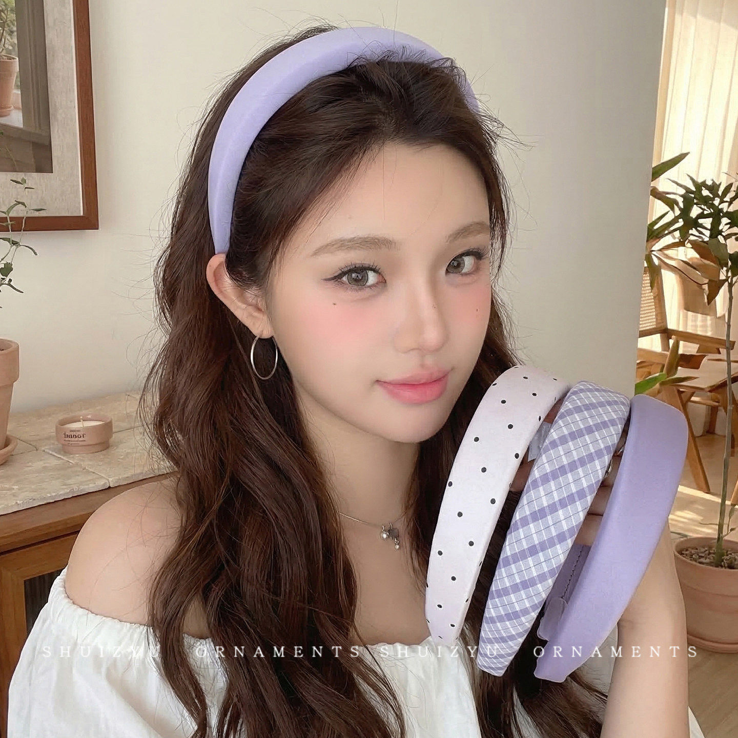 紫色格纹发箍女2026新款高级感日常外戴头箍高颅顶发卡不勒头头饰