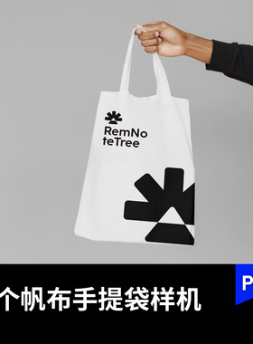 手拿白色帆布包手提袋VI智能贴图提案样机展示效果图PSD素材YJ046