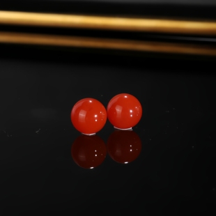 毕业级川料南红散珠10.3mm半孔对珠腰珠樱桃红满肉联合料配珠圆珠