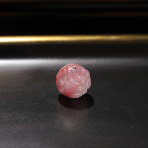 原矿天然盐源玛瑙雕刻俏色金鱼荷花珠散珠diy配饰顶珠12.2mm09