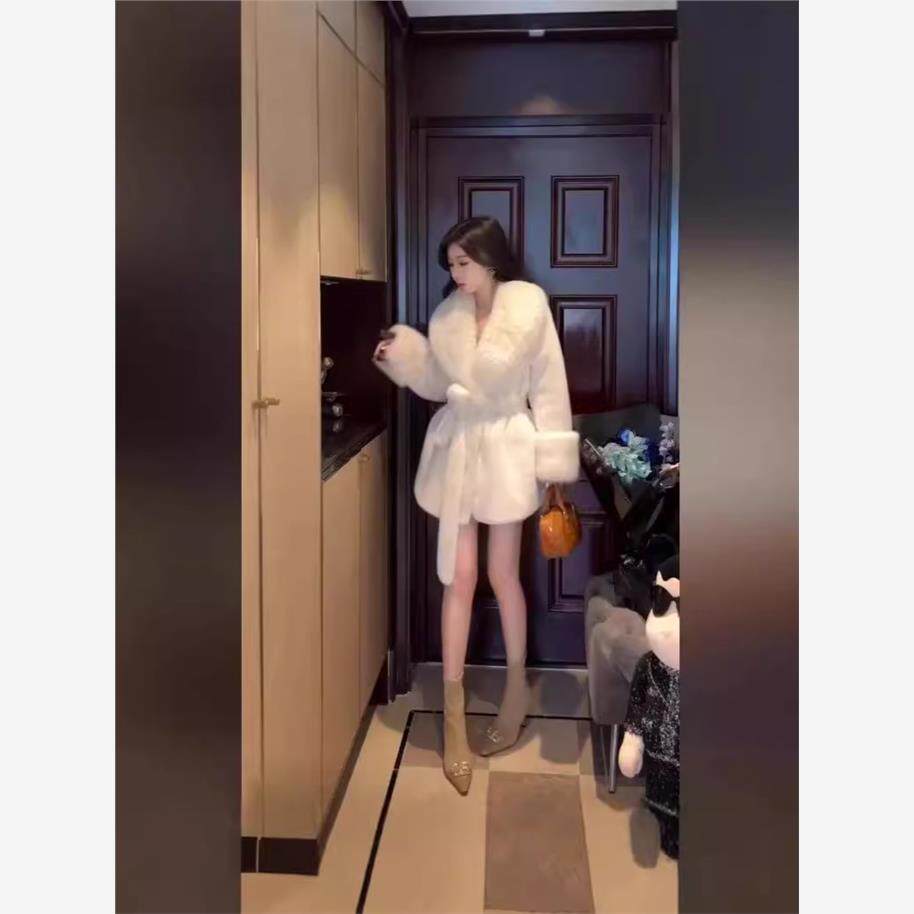 外套2024大衣女高级感时尚气质冬季大毛领保暖新款咖色毛毛毛茸茸
