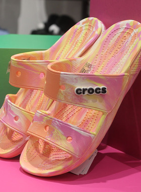 crocs拖鞋卡洛驰二字拖情侣沙滩露趾花纹男洞洞鞋凉女鞋207701