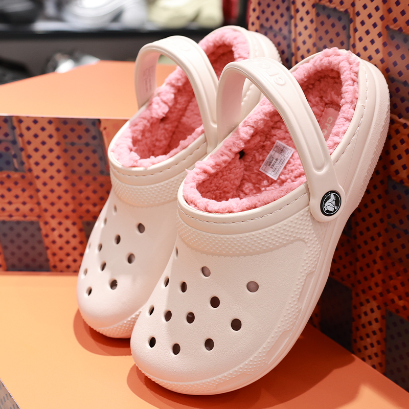crocs卡骆驰加绒棉拖鞋洞洞鞋