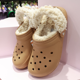 暖棉加绒毛毛男拖鞋 crocs洞洞鞋 冬款 羊茸女鞋 211396 卡骆驰经典