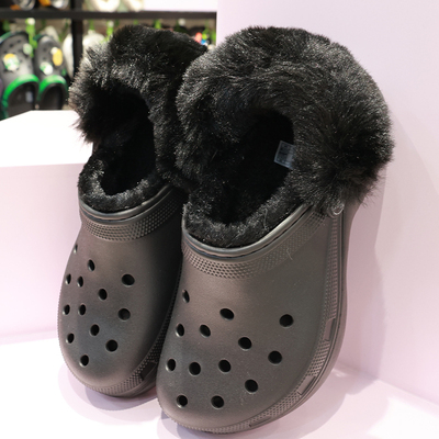 crocs卡骆驰女鞋暖棉洞洞鞋拖鞋