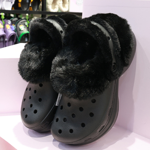 鲸鱼BAE厚底加绒保暖拖鞋 女鞋 211753 卡骆驰冬款 crocs暖棉洞洞鞋