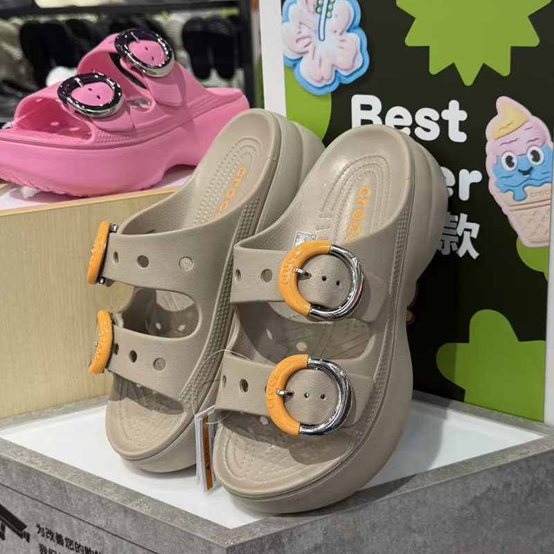 crocs卡洛驰新款夏季沙滩洞鞋云朵彩扣户外厚底露趾凉拖鞋213246