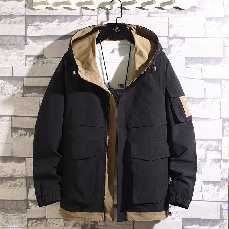 挂拍100%聚酯纤维秋装新款男士连帽夹克工装外套JK8809-P75控98，男装夹克，电商D240-242