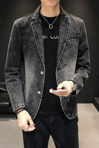 85%棉15%涤纶 秋季水洗牛仔小西装男单西外套西服JK053-P100控158图片