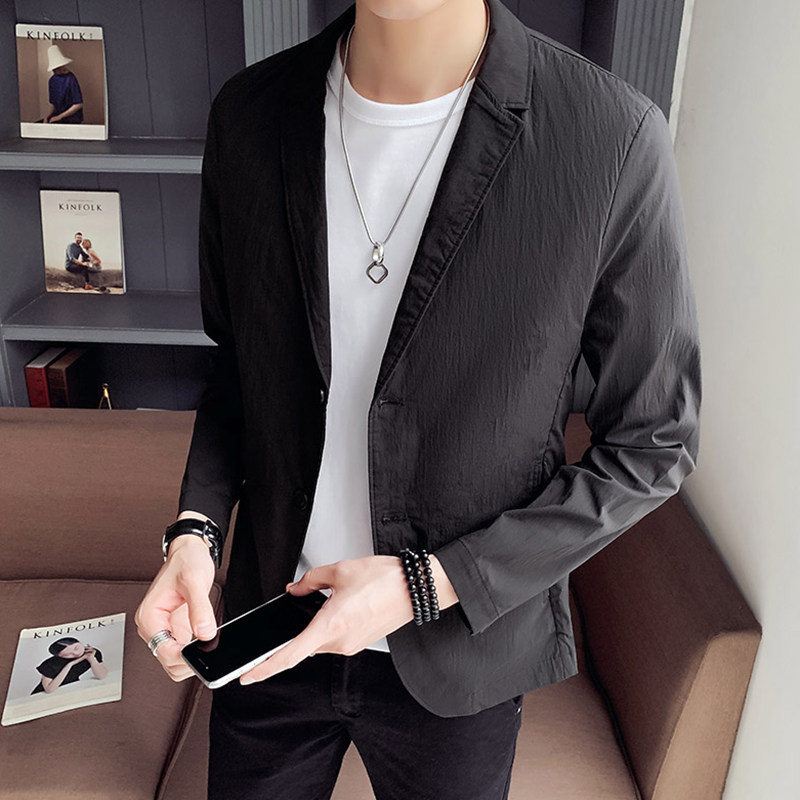100%聚酯纤维2021秋装新款休闲小西装男单西外套西服9916图片