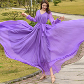 连衣裙雪纺超长长裙大摆大码 春夏裙子气质海边度假长款 及踝沙滩裙