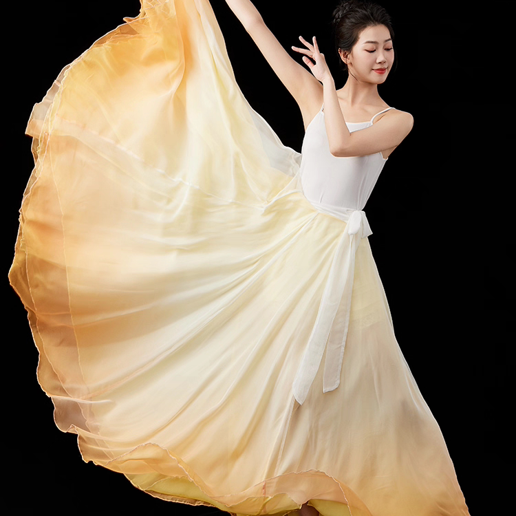从来银杏不负秋720度古典舞舞蹈裙渐变色大裙摆中国舞演出半身裙