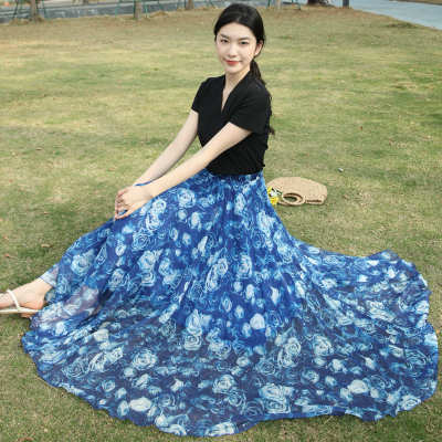 碎花A字薄款半身长裙高腰显瘦2025夏季新款雪纺大摆裙子优雅气质