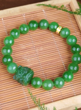 和田玉碧玉国风醒狮手串
