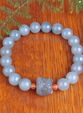 和田玉醒狮烟紫玉手串