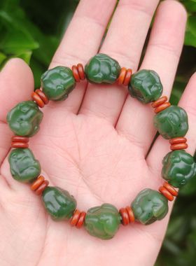 和田玉碧玉兔手链男士13mm金刚