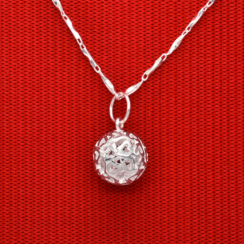 真银999纯银项链女爱心镂空球转运吊坠短款锁骨足银简约时尚首饰