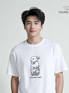 包邮宽松美式潮牌小兔卡通印花休闲百搭落肩短袖男女t恤情侣上衣