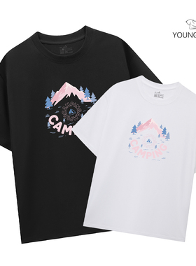 宽松美式潮牌通勤印花休闲百搭小落肩短袖男女t恤纯棉情侣上衣