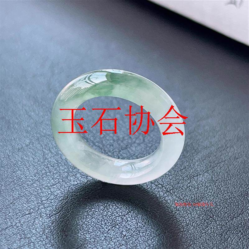 缅甸高端冰种飘花翡翠色戒指蓝水飘绿精美女款指环通透戒圈小扳指