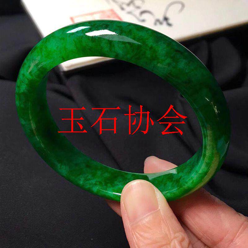 高档精品缅甸老坑翡翠色干青辣绿手镯满绿正圈玉石玉镯小众感女款