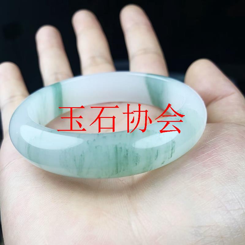 新疆高端金丝玉手镯冰种飘花宽条天山翠手镯女款精选翡翠玉镯送礼