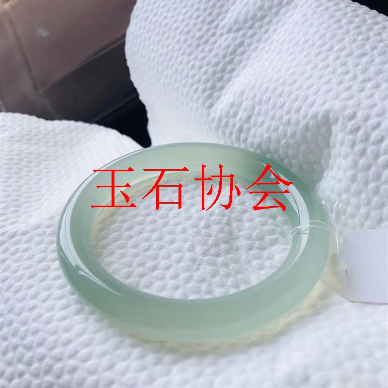 高端冰种晴水圆条玛瑙手镯细条浅油青玉髓玉镯时尚年轻气质玉处理