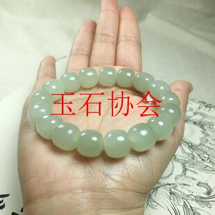 新疆和田玉老型珠手串青海料冰底浅晴水色单圈山料青白玉圆珠手链