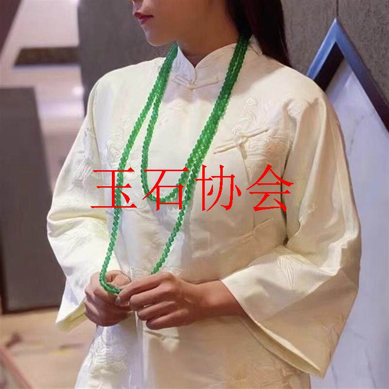 精品巴西老矿绿玉髓圆珠项链新中式玛瑙国风原创小米珠叠戴毛衣链