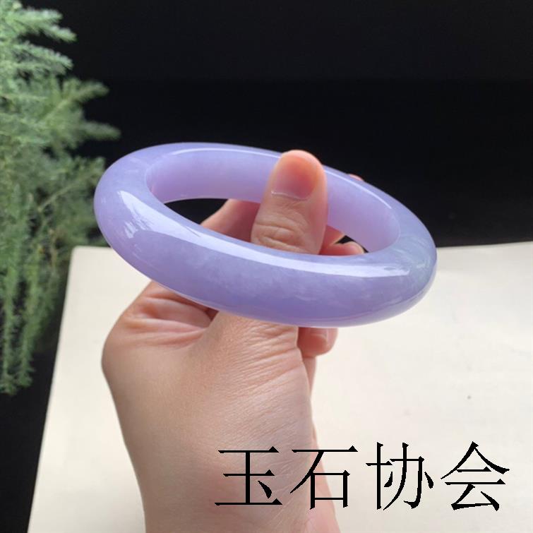 缅甸老坑紫罗兰翡翠色玉手镯冰糯种浅紫满色正圈玉镯子高级感女款