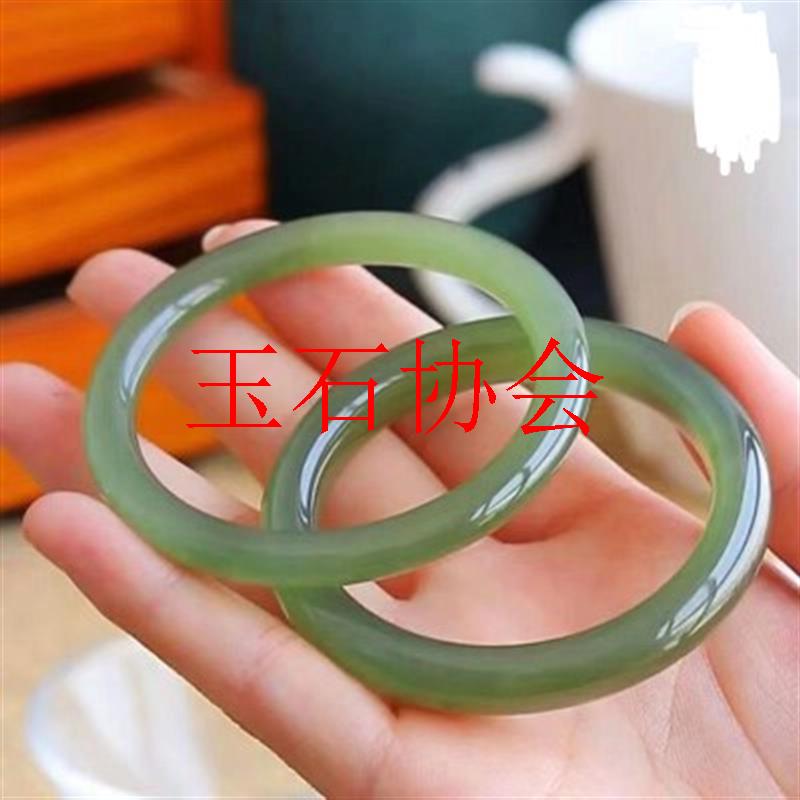 新疆和田玉冰底晴水色圆条手镯和田玉圆条复古叮当手镯玉石手饰品