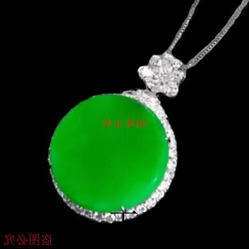 翡翠玉圆牌吊坠镶银边满绿平安无事牌玉坠毛衣炼阳绿玉石项链圆形