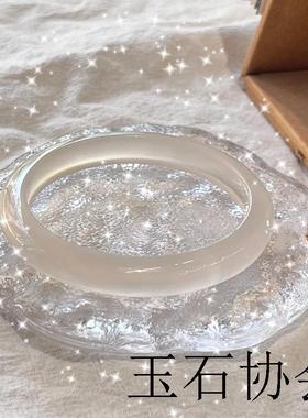 高端白月光手镯荔枝冻扁条玛瑙冰种玉髓镯子冰透玛瑙正圈玉石镯子