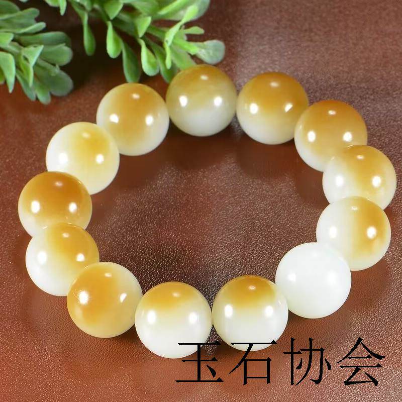 新疆且末糖羊脂白玉圆珠男女款玉石手串百搭款手链和田玉籽料单圈