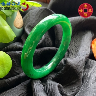 保真豆种翡翠色手镯冰种圆条满绿玉镯帝王绿镯子真玉阳绿色送礼物