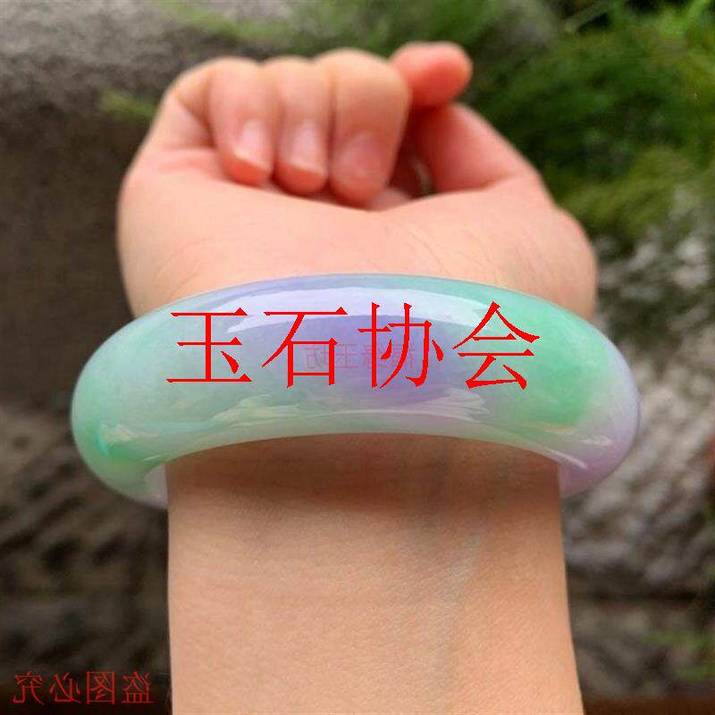 缅甸老坑冰糯种春带彩翡翠色玉手镯紫罗兰阳绿平安福镯百搭送礼物