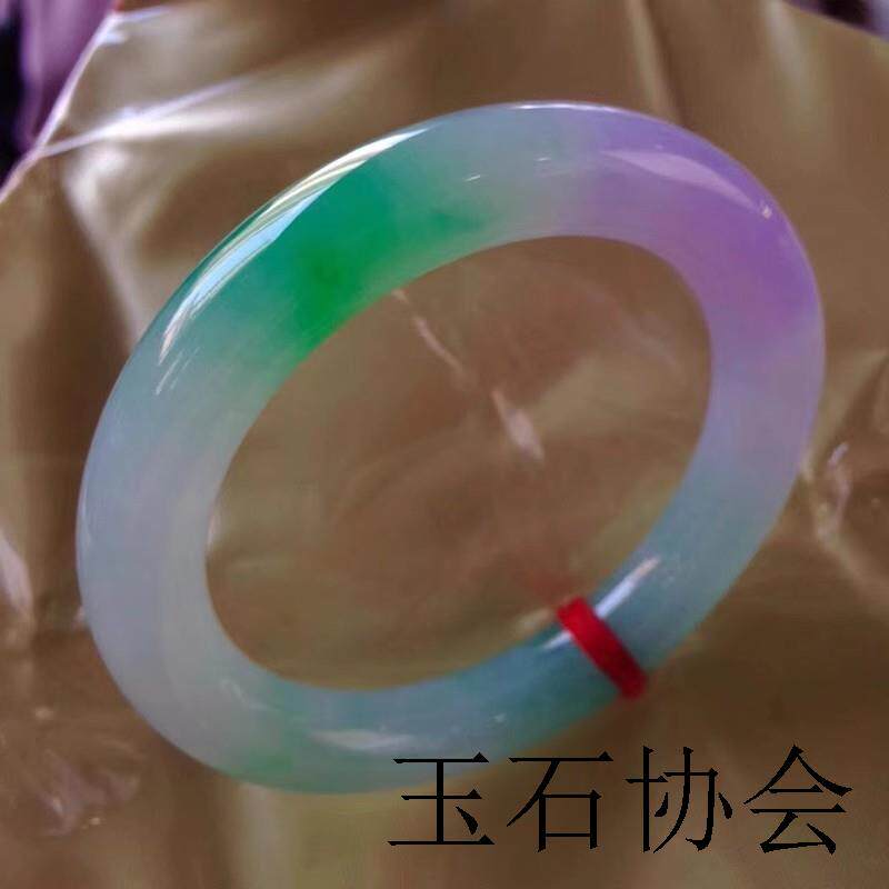 高冰玻璃种春彩翡翠色手镯缅甸老坑高端玉镯送妈妈送礼物高端镯子