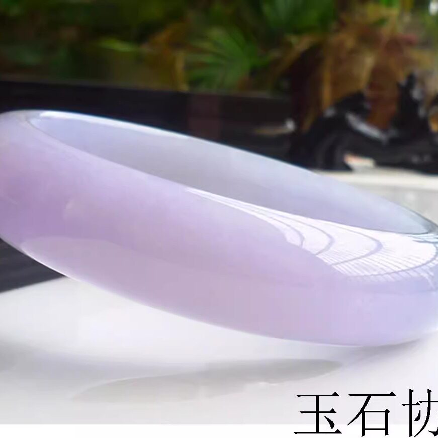 缅甸翡翠色冰糯种浅紫飘绿花紫罗兰玉镯珠宝正圈手饰高端贵妃镯子