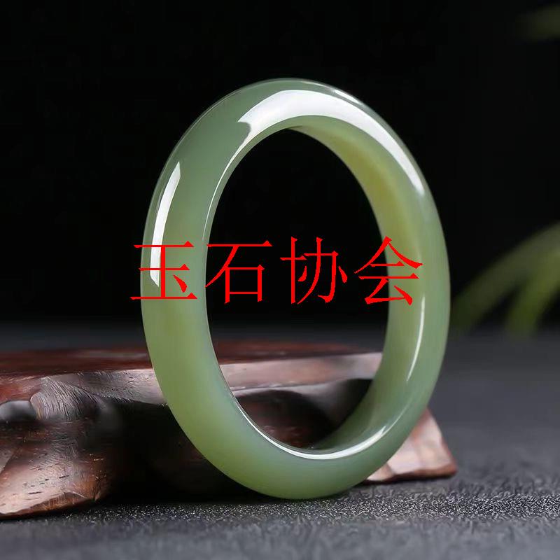 和田玉精挑阿富汗玉中宽版手镯青水镯青绿玉镯子圆条湖水绿色手镯