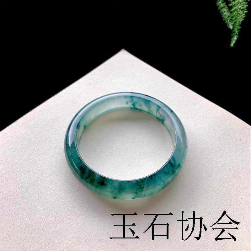 冰种飘花翡翠色手镯缅甸老坑正圈圆条贵妃玻璃种翡翠色玉镯处理货
