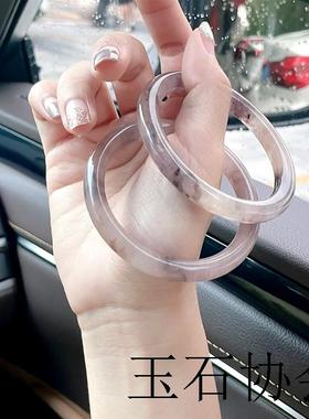 精选新疆金丝玉紫罗兰手镯佘太翠玉石美人镯女戈壁玉飘花镯子送礼