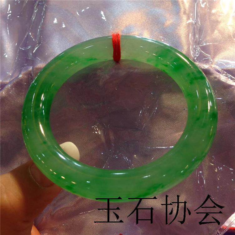 高档缅甸老坑翡翠色冰糯种阳绿飘花手镯精品晴底飘绿圆条镯女饰品