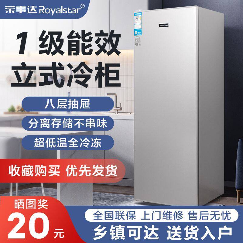 荣事达立式冰柜家用抽屉全冷冻冰箱小型一级能效单冷藏柜保鲜冷柜